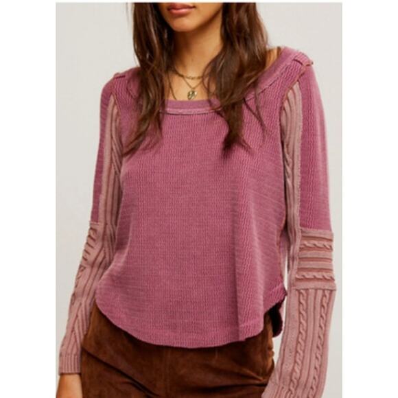 We The Free Tops - We The Free Swinging Cable Cuff Vineyard Grape Combo Top Size: Medium